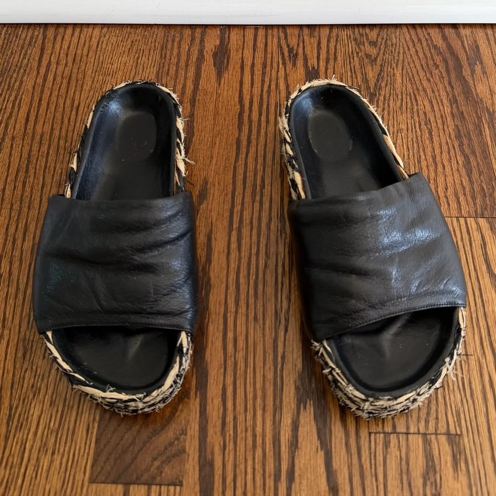 Simon Miller Black Leather Platform Wedges with Braided Tan Accent